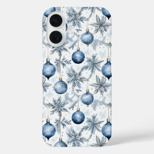 Funda iPhone 16 Patrón de ornamentos del árbol azul de Navidad