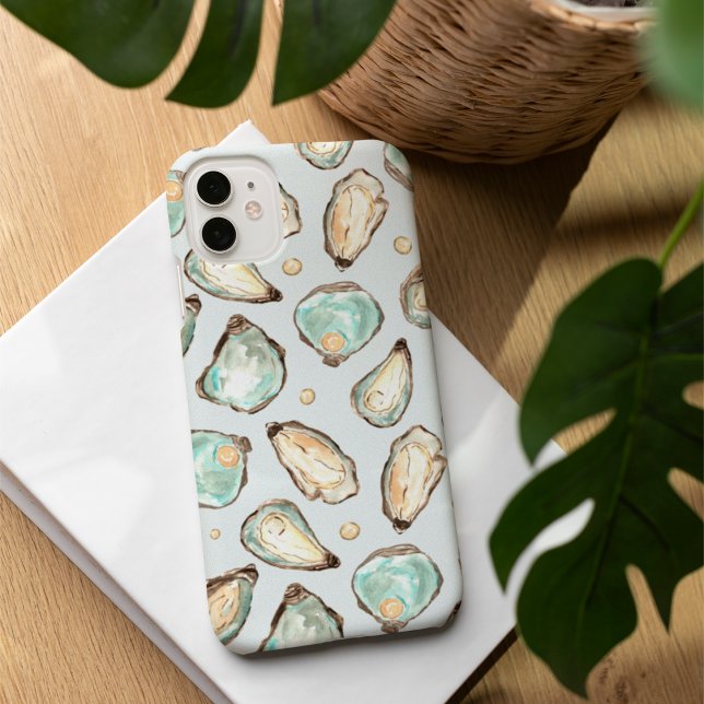 Funda iPhone 16 Patrón de ostión y perla de acuarela costera (Subido por el creador)