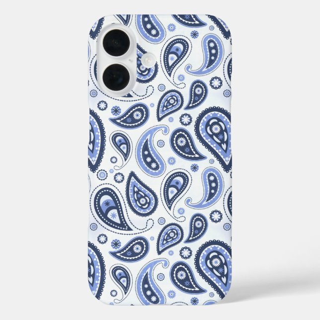 Funda iPhone 16 Patrón de Paisley Azul (Reverso )
