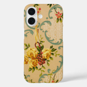 Funda iPhone 16 Patrón de papel pintado decorativo floral antiguo