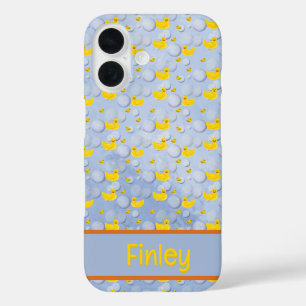 Funda iPhone 16 Patrón de patos de goma y burbujas