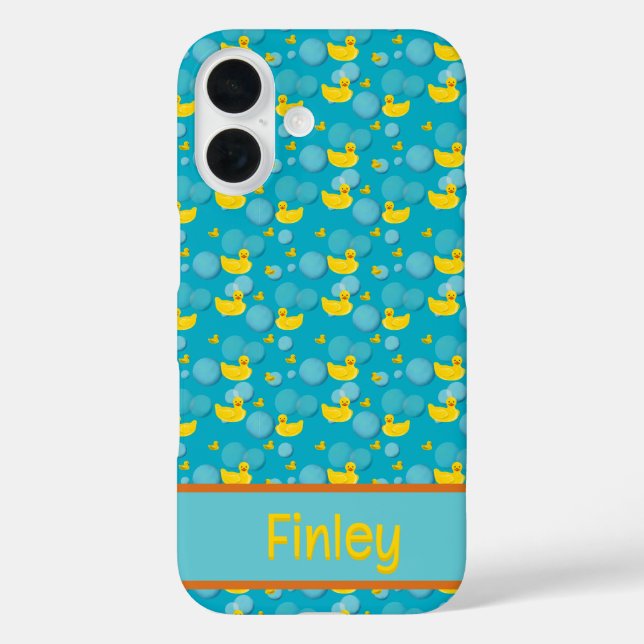 Funda iPhone 16 Patrón de patos de goma y burbujas (Reverso )