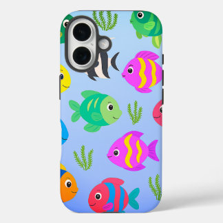 Funda iPhone 16 Patrón de peces Personalizado de color | Kids Ocea