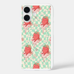 Funda iPhone 16 Patrón de picnic de fresa Kawaii