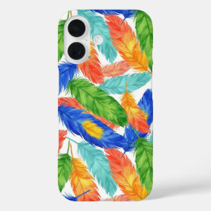 Funda iPhone 16 Patrón de pluma colorido — Des abstracto de acuare