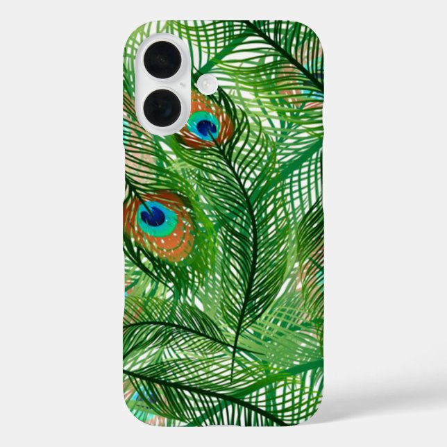 Funda iPhone 16 patrón de plumas de pavo real (Reverso )
