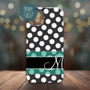 Funda iPhone 16 Patrón de punto de polka con monograma - negro ver