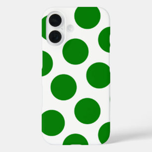 Funda iPhone 16 Patrón de puntos de polka blanco y verde