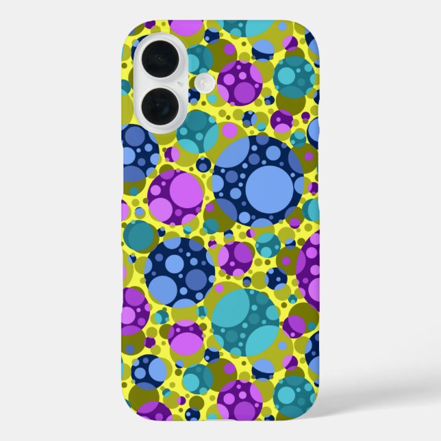 Funda iPhone 16 Patrón de puntos de polka en Verde azulado azul ro (Reverso )