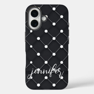 Funda iPhone 16 Patrón de puntos elegante negro y blanco