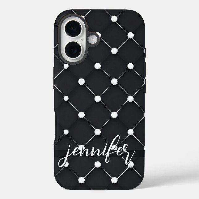 Funda iPhone 16 Patrón de puntos elegante negro y blanco (Reverso )