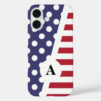 Funda iPhone 16 Patrón de puntos y bandas de polka rojo blanco y a