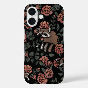 Funda iPhone 16 Patrón de Raccoons de Rosa polvoriento