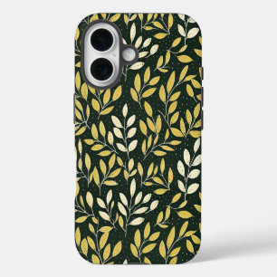 Funda iPhone 16 Patrón de ramas frondosas amarillas y crema