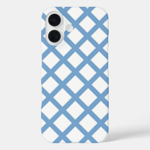 Funda iPhone 16 Patrón de raya de diamante arlequín blanco azul