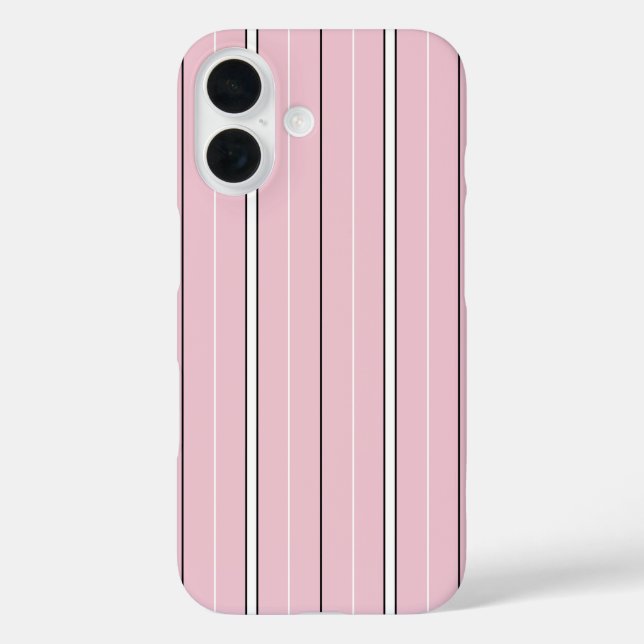 Funda iPhone 16 Patrón de raya vertical rosa suave minimal chic B (Reverso )