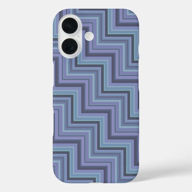 Funda iPhone 16 Patrón de rayas azules grises (Reverso )
