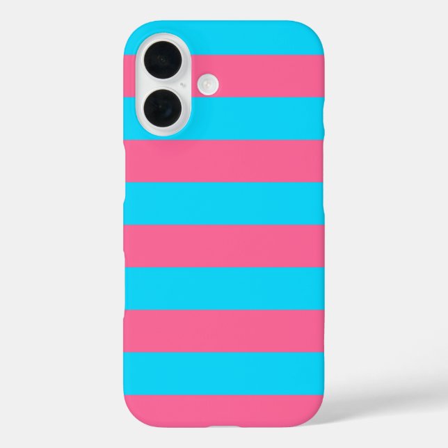 Funda iPhone 16 Patrón de rayas azules rosadas  (Reverso )