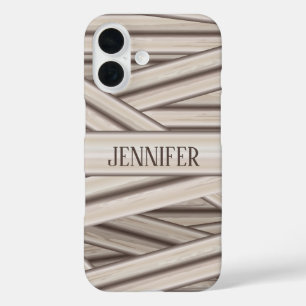 Funda iPhone 16 Patrón de rayas de momia de Halloween y nombre per