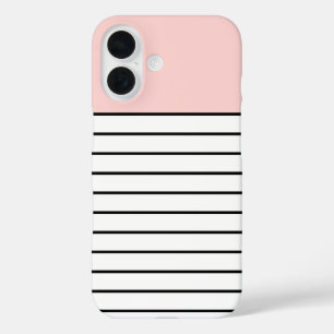 Funda iPhone 16 Patrón de rayas negras negras rosadas de Rubor Pas