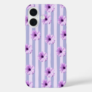 Funda iPhone 16 Patrón de rayas pastel con margaritas