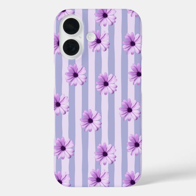 Funda iPhone 16 Patrón de rayas pastel con margaritas (Reverso )