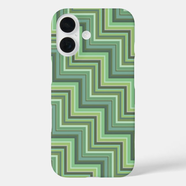 Funda iPhone 16 Patrón de rayas verdes olivares (Reverso )