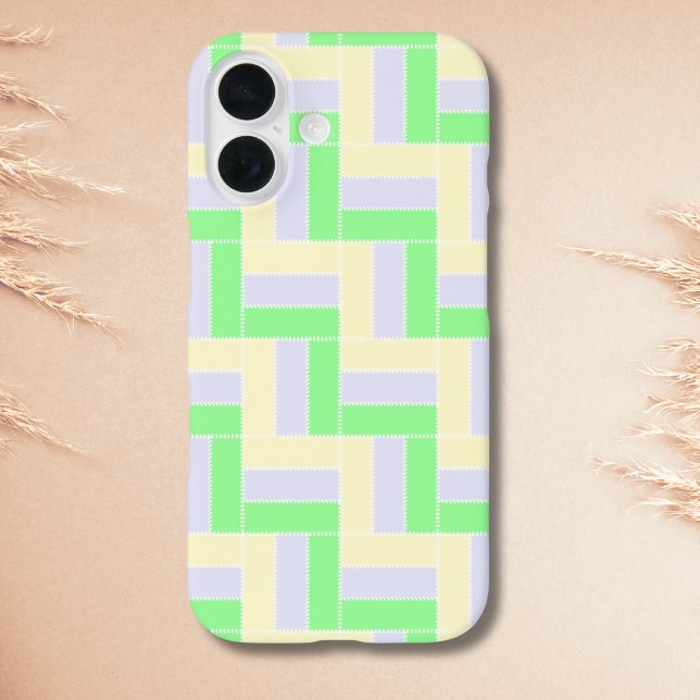 Funda iPhone 16 Patrón de Rectángulos Pastel con Líneas Discontinu (Subido por el creador)