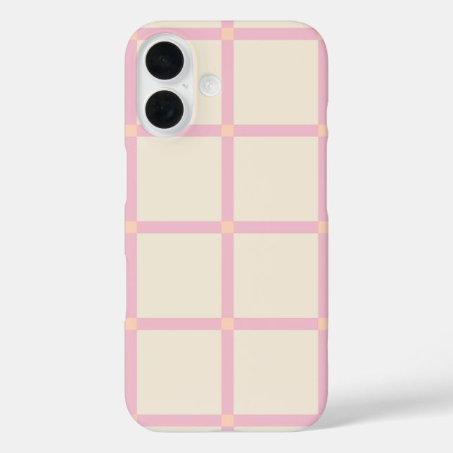 Funda iPhone 16 Patrón de rejilla beige suave y rosa (Reverso )
