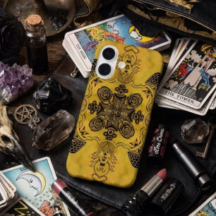Funda iPhone 16 Patrón de repetición de dibujo lineal tribal gótic