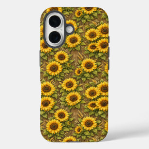 Funda iPhone 16 Patrón de repetición sin fisuras de girasol brilla