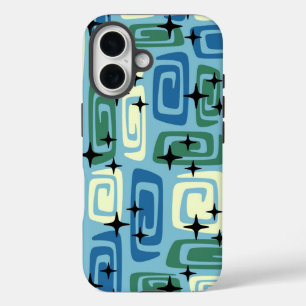 Funda iPhone 16 Patrón de resumen cósmico moderno Retro Mid Centur