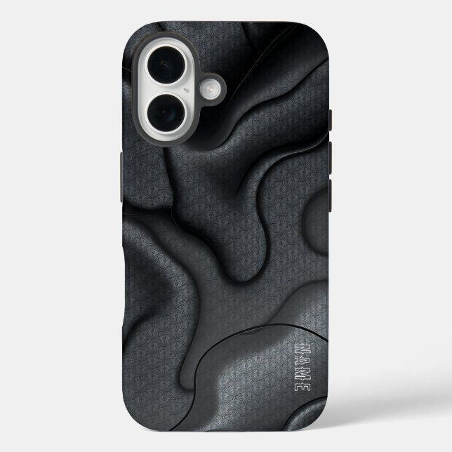 Funda iPhone 16 Patrón de resumen de onda monocromo (Reverso )