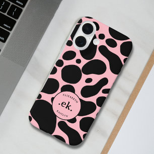 Funda iPhone 16 Patrón de resumen de perro dálmata Monograma rosa 