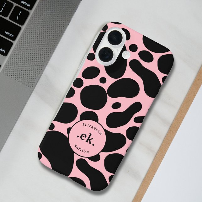 Funda iPhone 16 Patrón de resumen de perro dálmata Monograma rosa  (Subido por el creador)