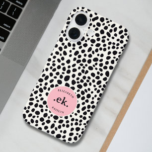 Funda iPhone 16 Patrón de resumen de perro dálmata Monograma rosa