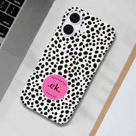 Funda iPhone 16 Patrón de resumen de perros dálmatas Monograma ros