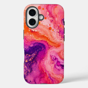 Funda iPhone 16 Patrón de salpicaduras de pintura de mármol naranj