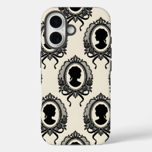 Funda iPhone 16 Patrón de silueta de camafeo gótico
