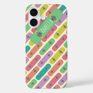 Funda iPhone 16 Patrón de skateboard colorido personalizado