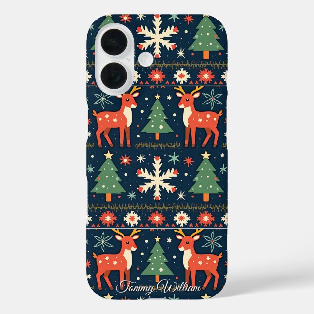 Funda iPhone 16 Patrón de suéter de Navidades feos (Reverso )