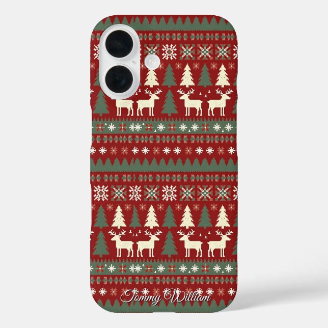 Funda iPhone 16 Patrón de suéter de Navidades feos (Reverso )