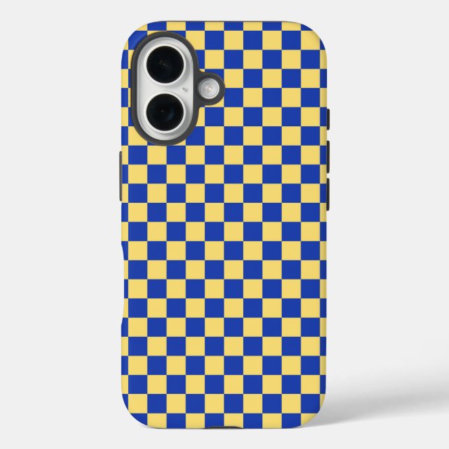 Funda iPhone 16 Patrón de tablero a cuadros amarillo mantequilla y (Reverso )