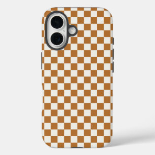 Funda iPhone 16 Patrón de tablero de ajedrez de cobre y cáscara de
