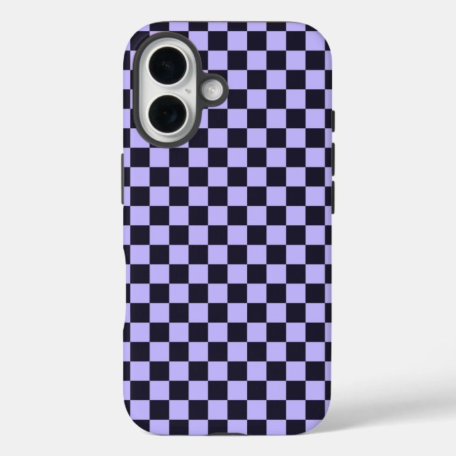 Funda iPhone 16 patrón de tablero de ajedrez de lila francés (Reverso )