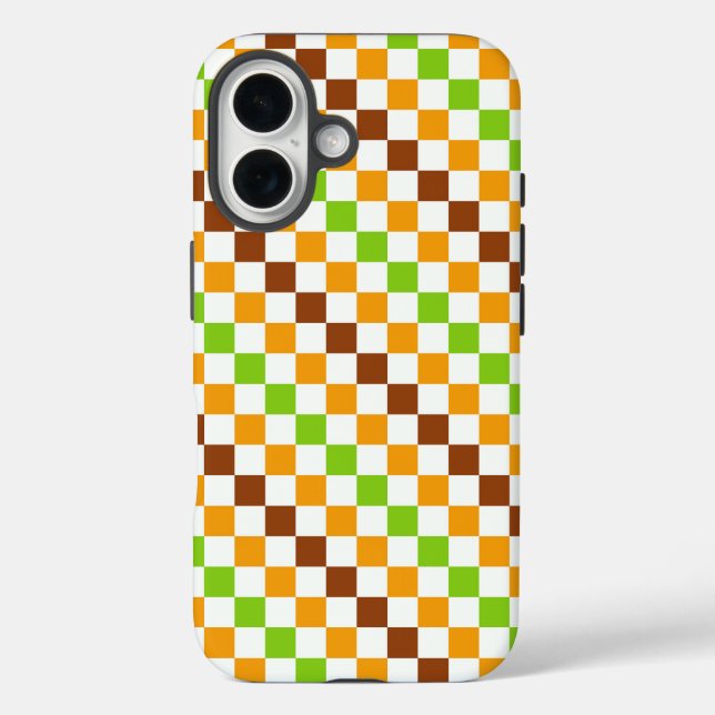 Funda iPhone 16 patrón de tablero de ajedrez diagonal de cosecha (Reverso )