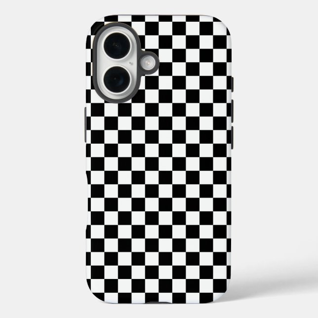 Funda iPhone 16 Patrón de tablero de ajedrez en blanco y negro (Reverso )