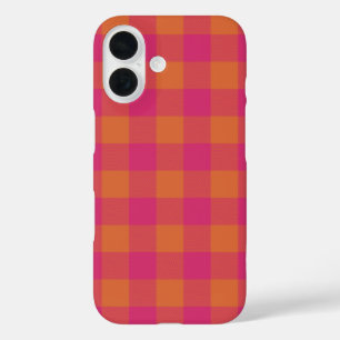 Funda iPhone 16 Patrón de Tartán rosa y Naranja retro de búfalo