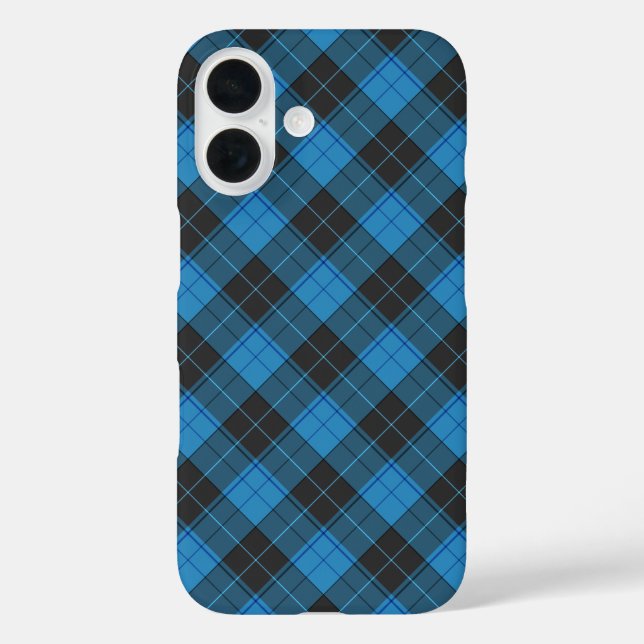 Funda iPhone 16 Patrón de tartán simple en azul oscuro (Reverso )