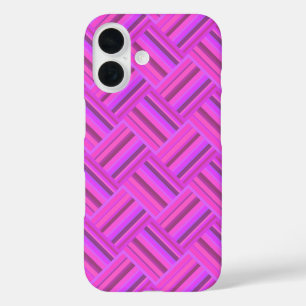 Funda iPhone 16 Patrón de tejido diagonal de rayas rosadas
